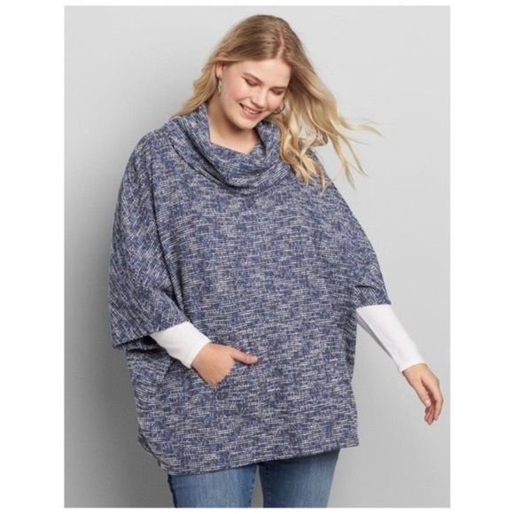 Lane Bryant Sweaters - Lane Bryant 22/24 Cowl Neck Textured Sweater Blue Silver Metallic
